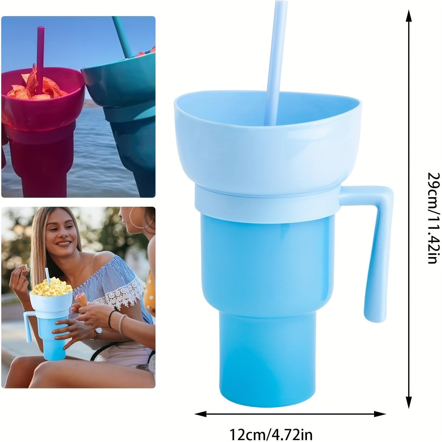 Multifunctional Double Layer Water Cup With Popcorn Tray 1000ml