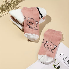 5 Pairs Striped Crew Socks Comfy Low Cut Ankle Socks Women's Stockings