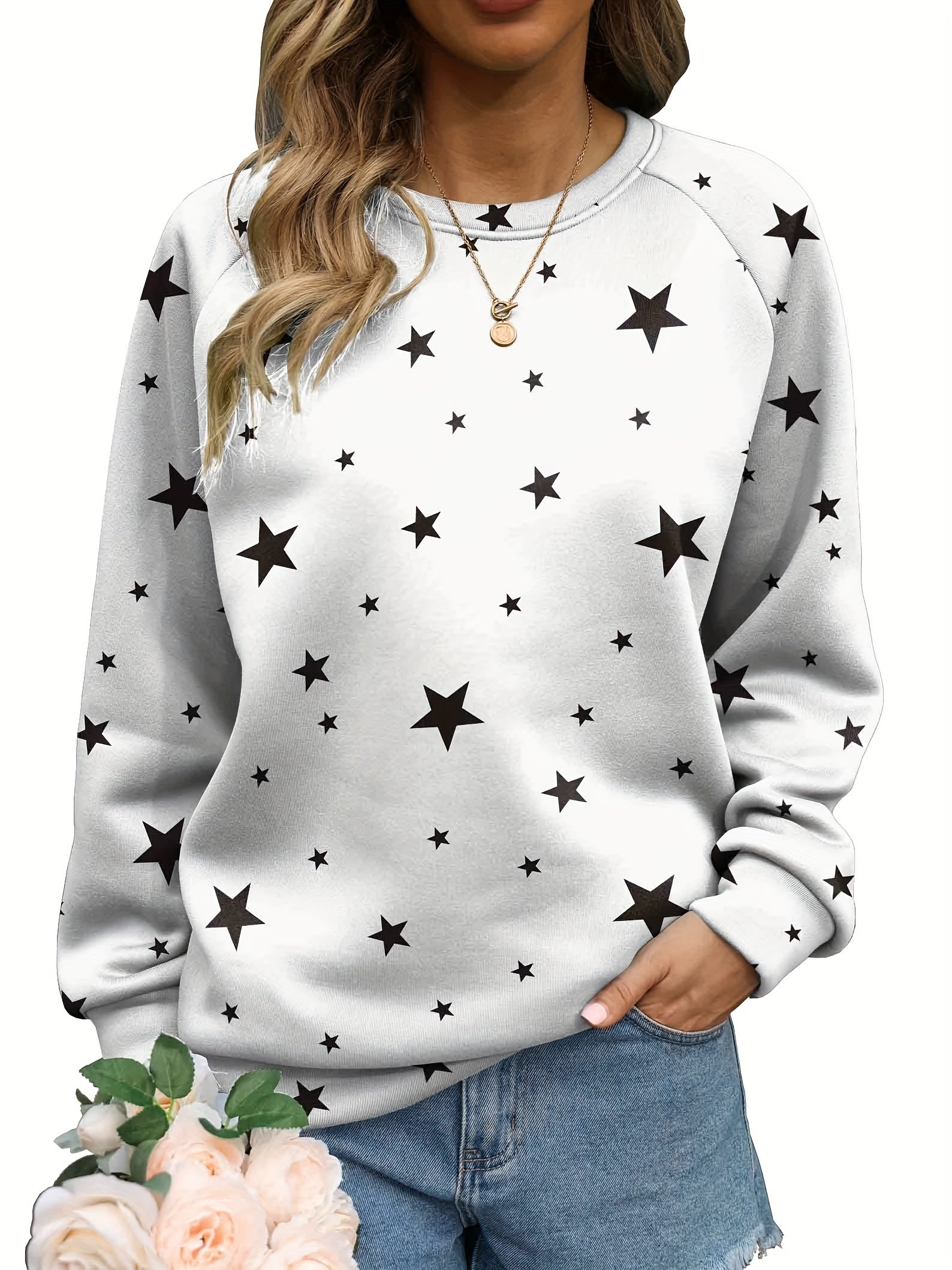 Women's Star Print Pullover Sweatshirt for Fall & Winter