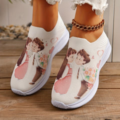 Graphic Elastic Knit Slip on Sneakers Women's Comfy Footwear