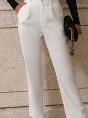 Solid Tailored Pants Pockets Work Office Pants Women's Clothing