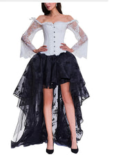 Punk Corset Dress Set Off Shoulder Lace Court Bustier Tops & Low Skirt