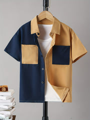 Boys Casual Short Sleeve Lapel Shirt for Summer Outdoor