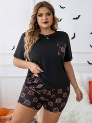 Pumpkin Print Gothic Pajamas Set - 2 Piece Home Wear Set
