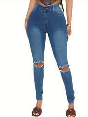 High Waist Ripped Holes Skinny Jeans Slim Fit High Stretch Casual Denim Pants
