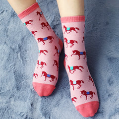 5pairs Girls Kids Funny Crazy Horse Pattern Cartoon Crew Socks