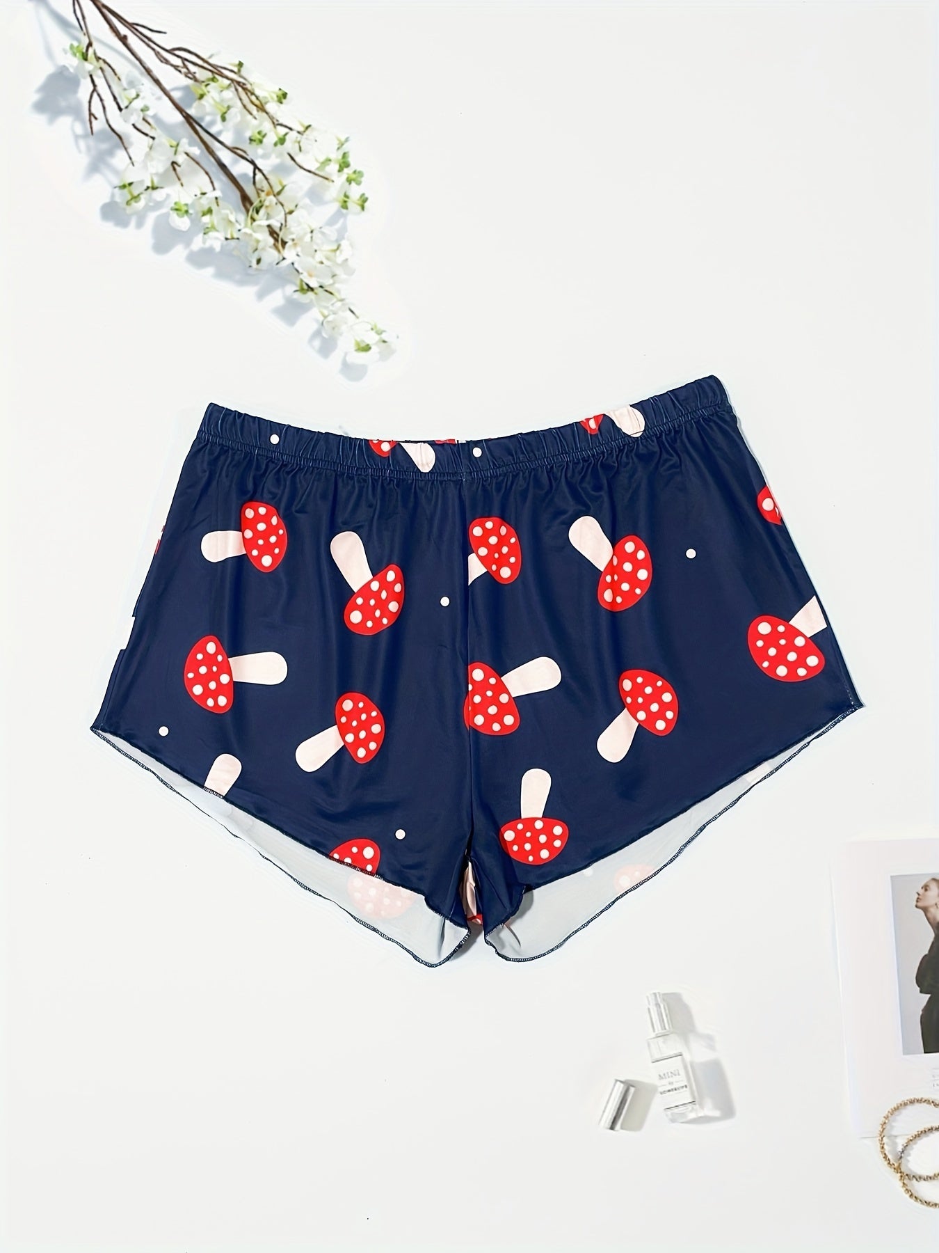 Women's Plus Mushroom Print Stretch Pajama Shorts