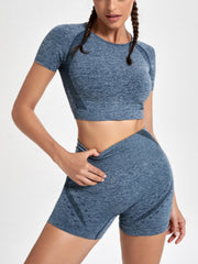 2PCS High Stretch Sport Shorts & Crop Top Set Gym Fitness Wear