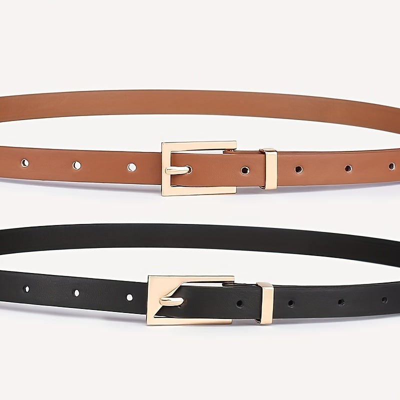 Golden Square Buckle PU Leather Belt for Girls