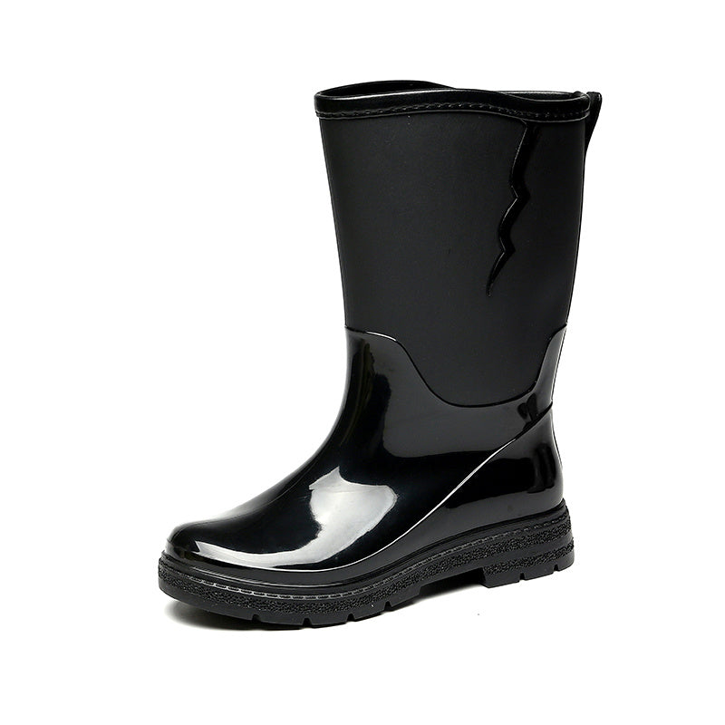 Women's Mid Calf Rain Boots Low Heel Waterproof Slip On Shoes