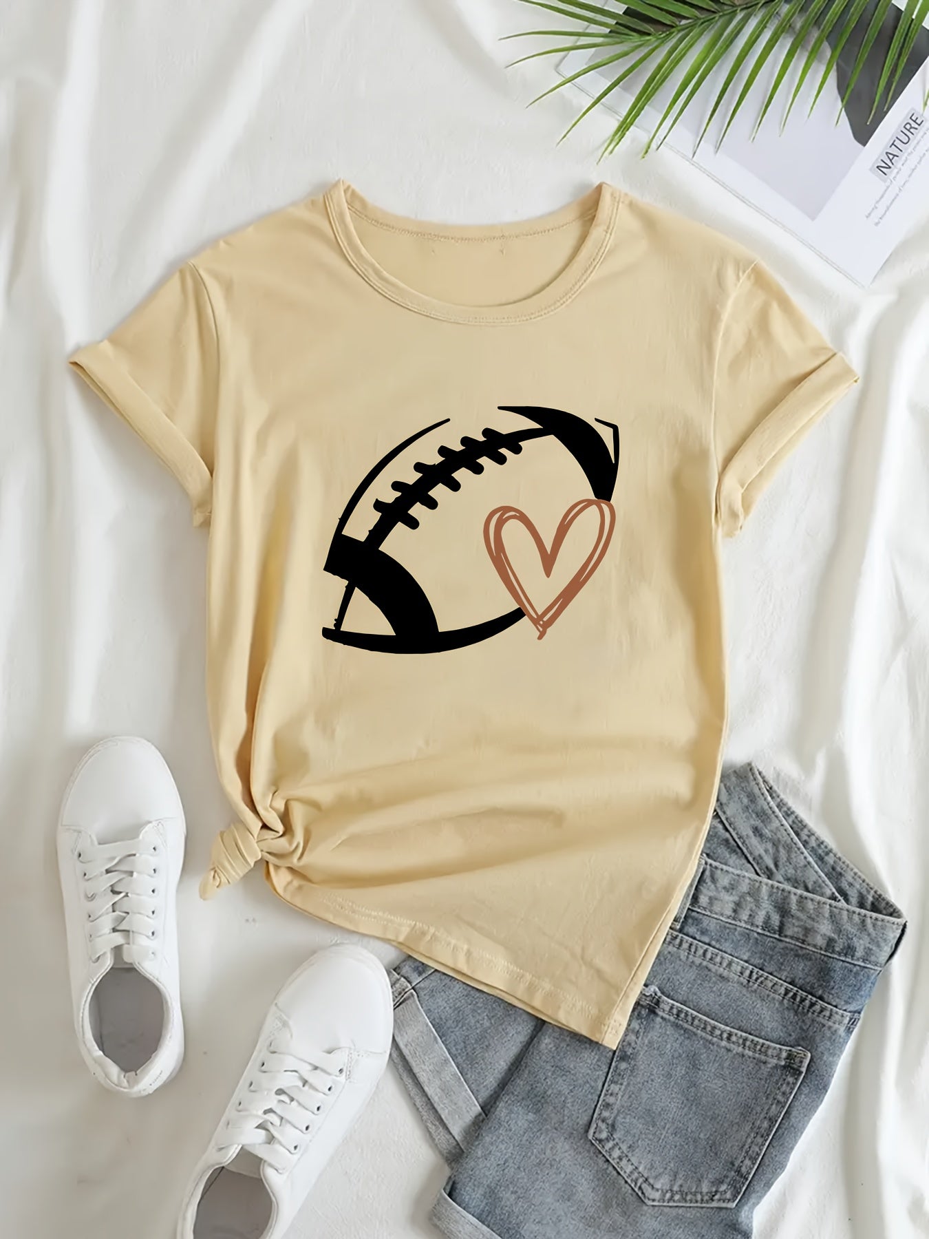 Football Heart Graphic Sports T-shirt Workout Top