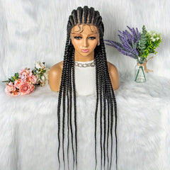 Stylish 91 Cm Full Lace Braided Wig With Baby Hair Synthetic Material 11 Braids