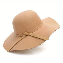 Women's Fedora Ruffle Wide Brim Felt Hat