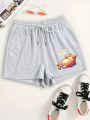 Cartoon Cat Print Elastic Waist Home Wear Shorts