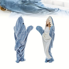 Shark Cartoon Sleeping Bag Soft Flannel Hoodie Wearable Blanket