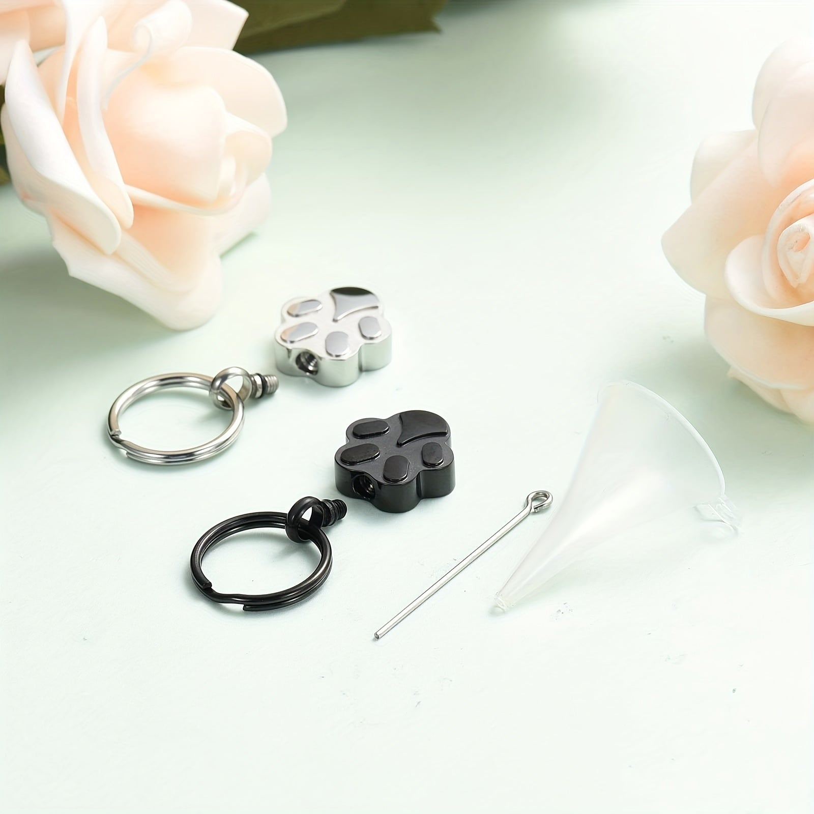 Stainless Steel Pet Ash Urn Key Chain - Paw Print Shape Cremation Memorial