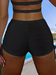 Drawstring Tie Side Boxer Swim Shorts Solid High Stretch Beach Bottoms