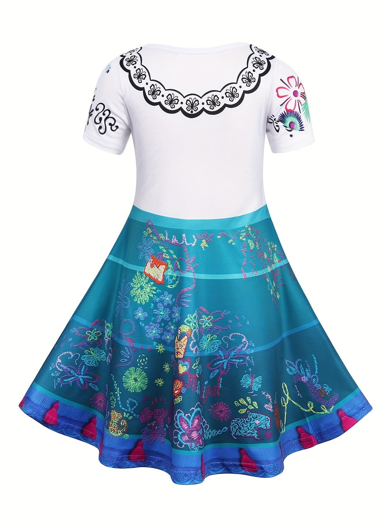 Toddler Girl's Costume Dress Floral Embroidered Scoop Neck Dress Up