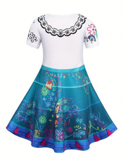 Toddler Girl's Costume Dress Floral Embroidered Scoop Neck Dress Up