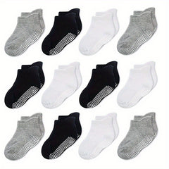 12 Pairs Non Slip Socks With Grippers Ankle Style for Kids