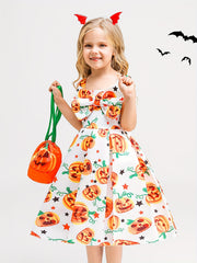 Girl's Halloween Costume Dress & Bag Set Cartoon Pattern A Line Dress
