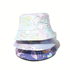 Children's Sunshade Bucket Hat With Unicorn Pattern