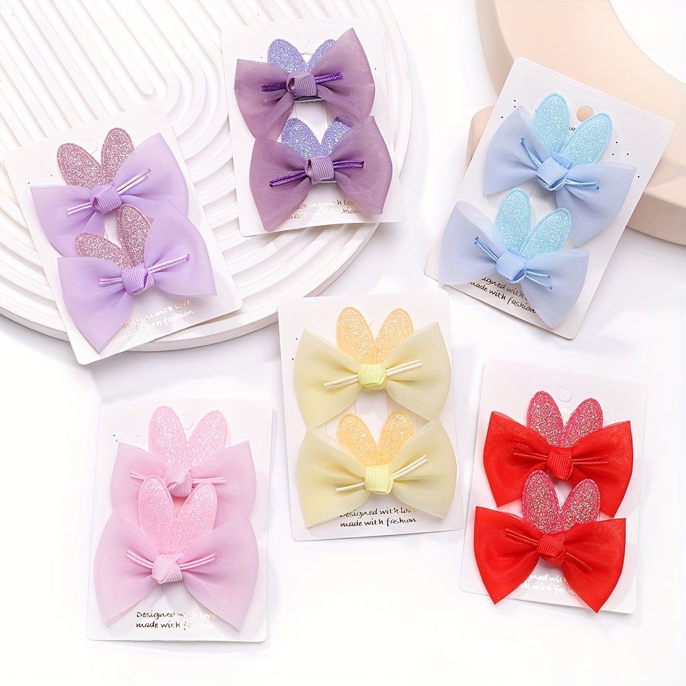 2pcs Mesh Bow Bunny Hair Clips for Baby Girls