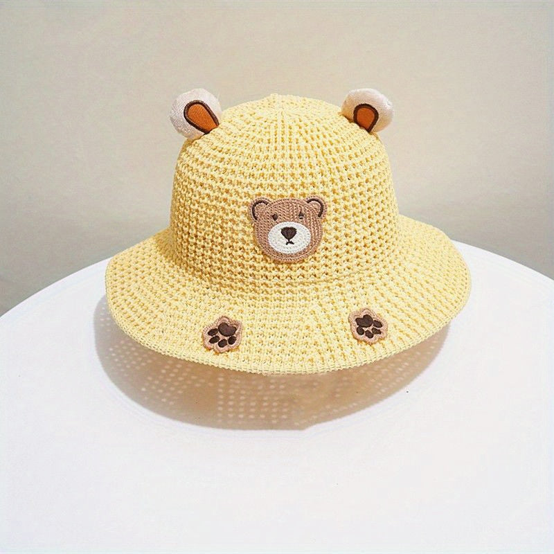Boys Bear Straw Sun Hat Wide Brim Outdoor Beach Travel
