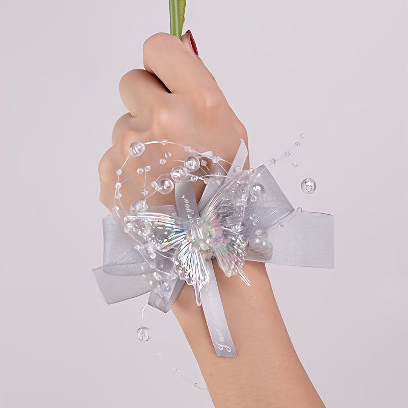Pearl Flower Bridal Bracelet Bridesmaid Wedding Butterfly Crystal Bracelet