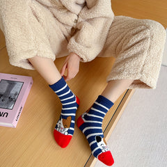 5 Pairs Cartoon Cat Print Socks Women's Stockings