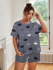 Crown Print Tee & Shorts Pajama Set