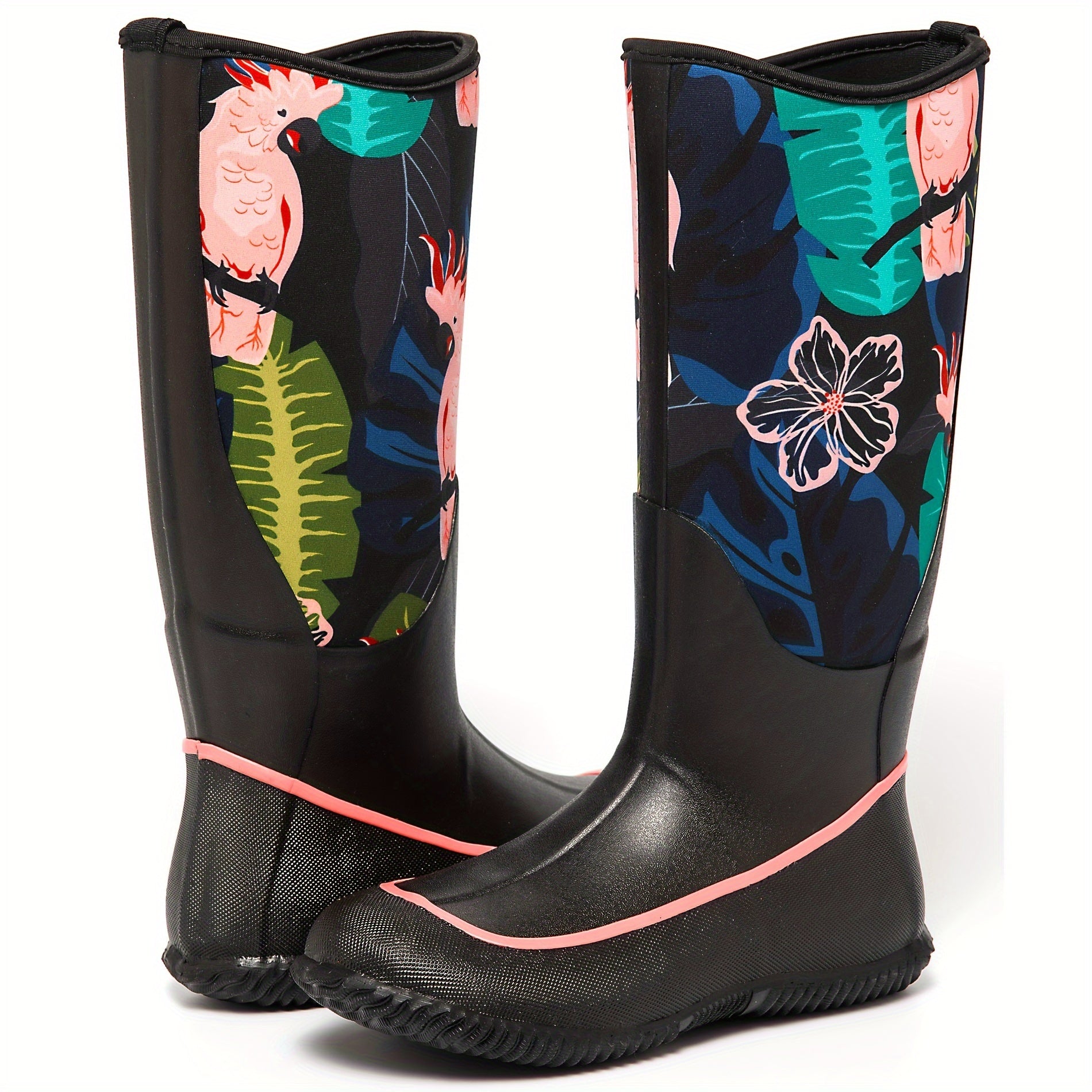 Forest Animal Print Rain Boots for Women Warm Neoprene Rubber Material