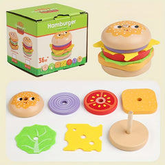 Wooden Toy Burger Set for Kids Pretend Play
