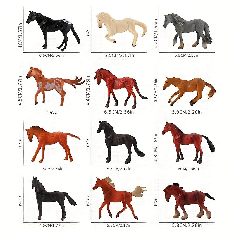 12 Horse Model Sets Realistic Dual Styles Painting 3D Details Toys