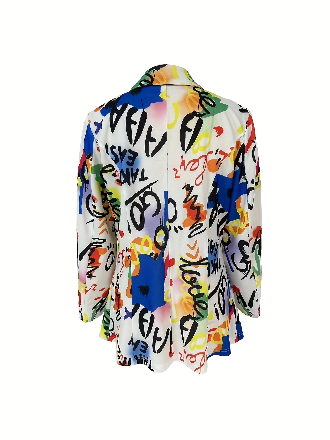 Casual Blazer Women's Plus Graffiti Print Long Sleeve Blazer