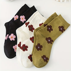 6 Pairs Floral Print Mid Tube Socks Women's Stockings