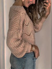 Casual Hollow Out Long Sleeve Plus Size Sweater