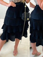 Women's Plus Pleated Elastic Waist Ruffle Trim Layered Skirt