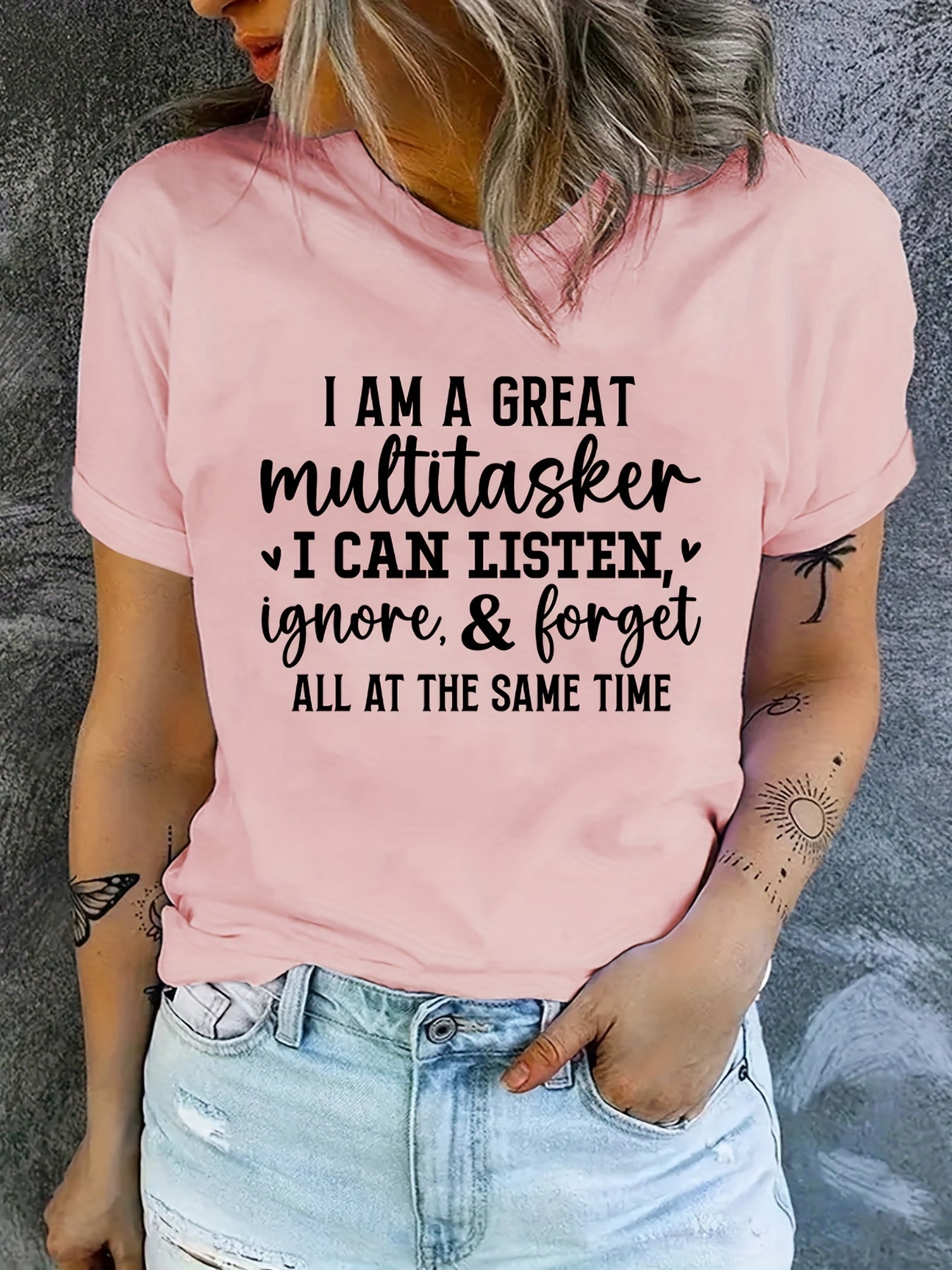 Letter Graphic Crew Neck T-shirt Short Sleeve Casual Sports Summer Top