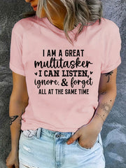 Letter Graphic Crew Neck T-shirt Short Sleeve Casual Sports Summer Top
