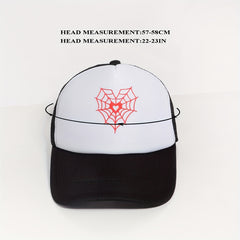 Spider Web Heart Print Trucker Hat Mesh Baseball Cap Couple Dad Hats