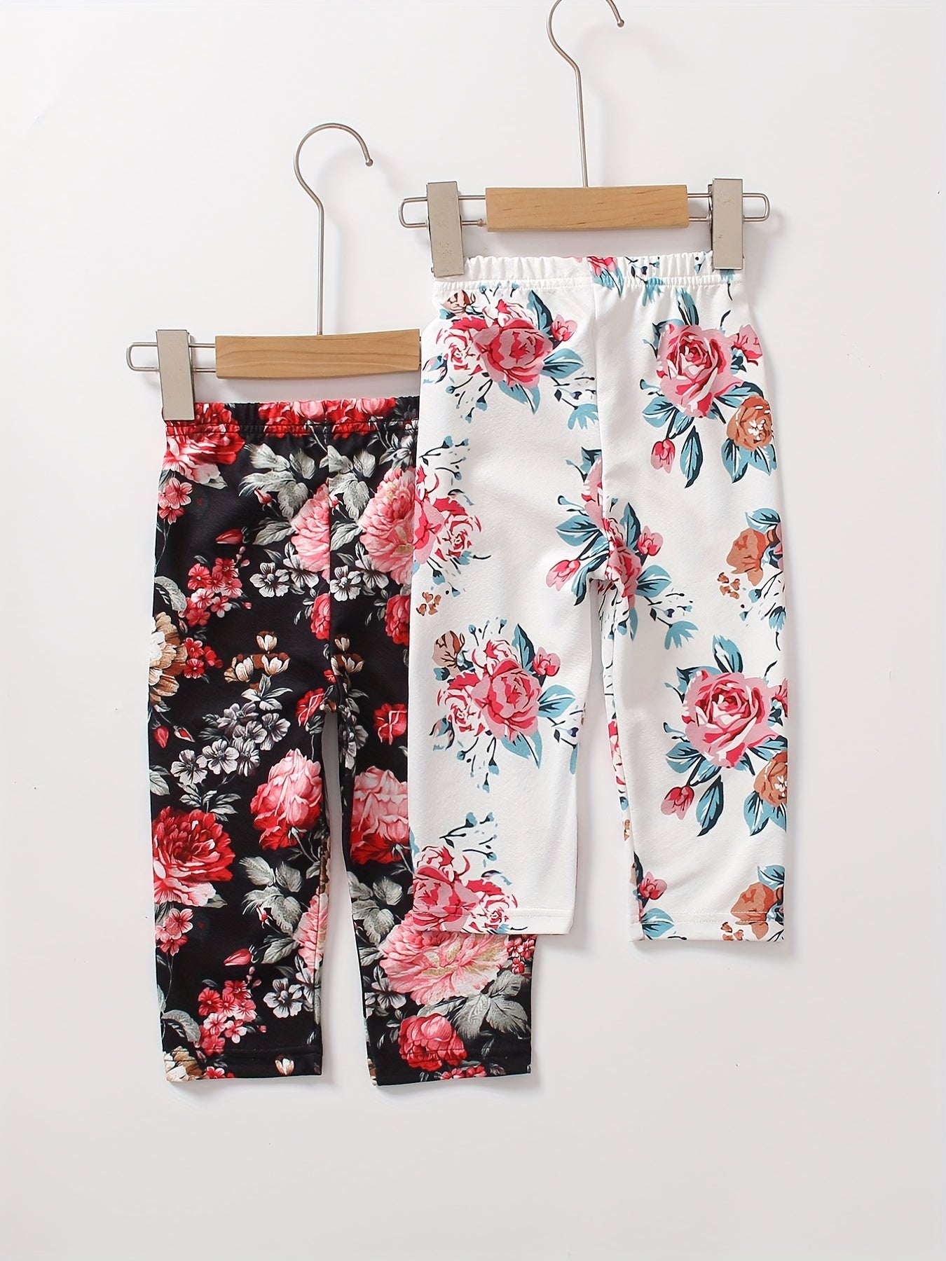 Girls Floral Print Leggings Two Pack Trousers 2-6 Years