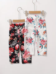 Girls Floral Print Leggings Two Pack Trousers 2-6 Years
