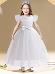 Girls Tulle Sleeves Princess Long Dress