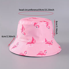 Flamingo Print Reversible Bucket Hat Lightweight Unisex Fisherman Cap
