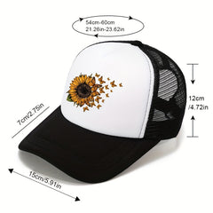 Sunflower Print Baseball Cap Sports Sunshade Mesh Sun Protection Hat