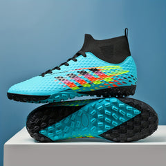 Men's High Top TF Soccer Cleats Anti-Skid Outdoor Football Boots