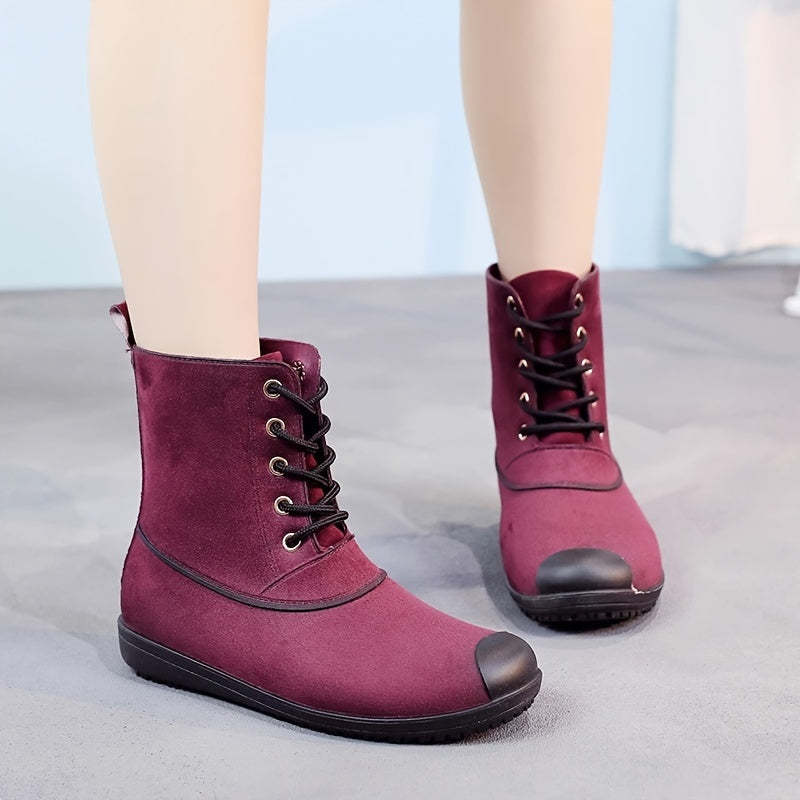 Women's Lace-Up Short Rain Boots Waterproof Non-Slip Shoes