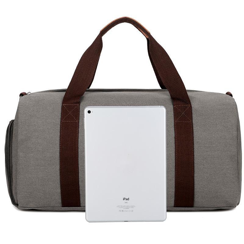 Solid Canvas Travel Bag Telescoping Handle Duffel Bag