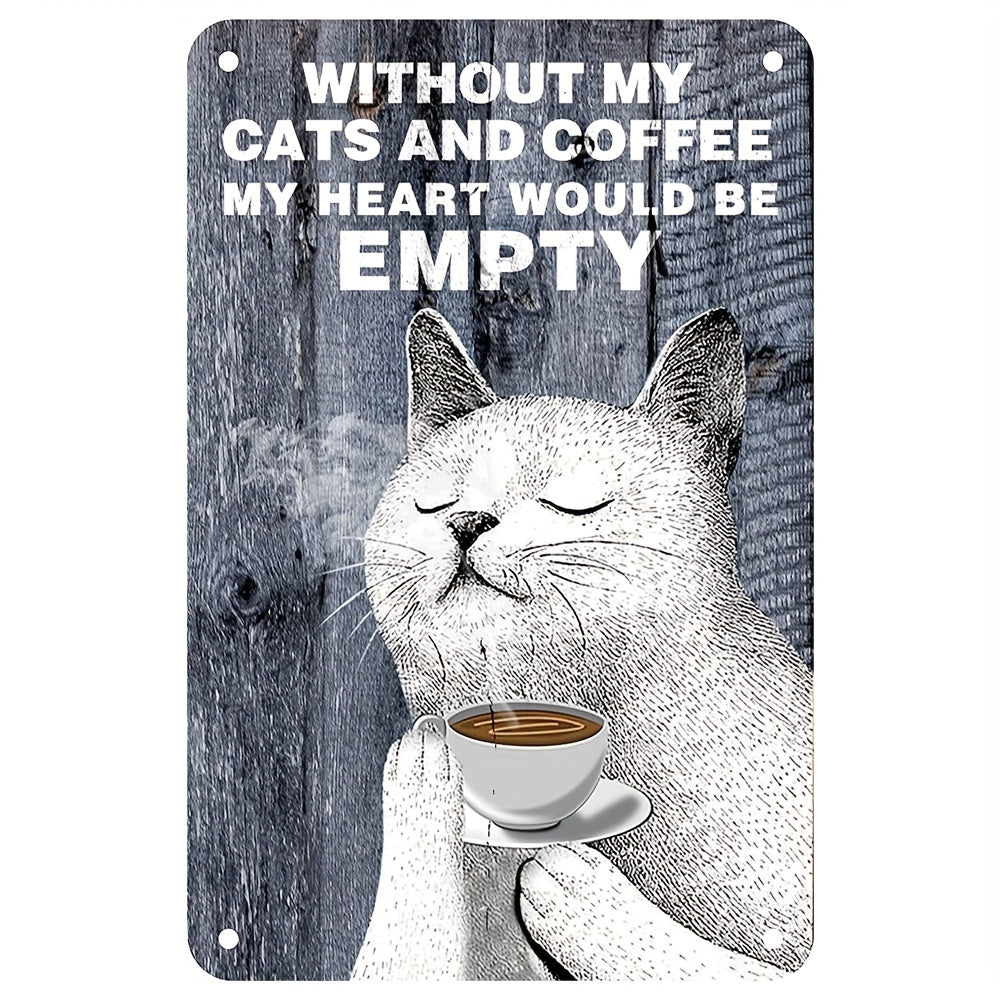 Calico Cat Coffee Farmhouse Retro Metal Tin Sign Wall Decor